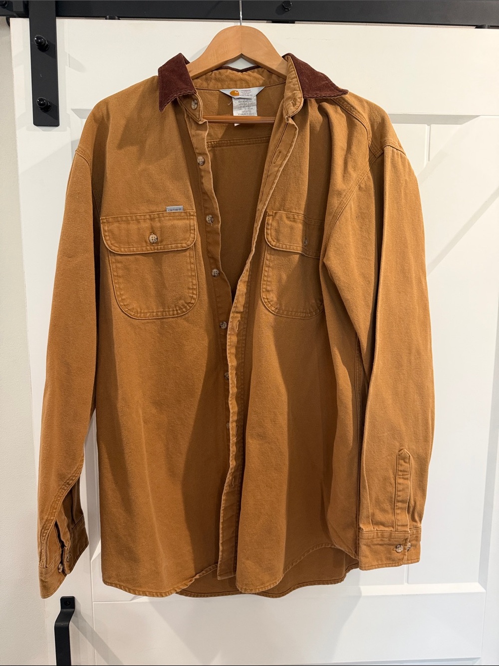 Carhartt Tan-Brown Canvas Work Shirt with Corduroy Collar